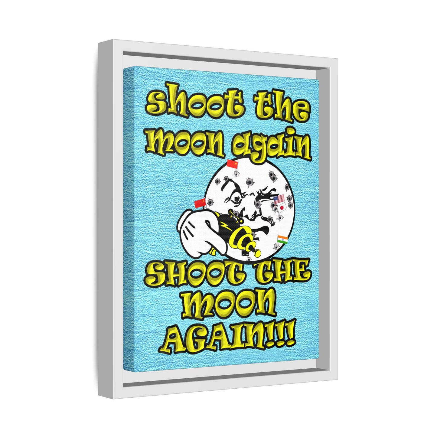 shoot the moon again - framed canvas art (faded blue)