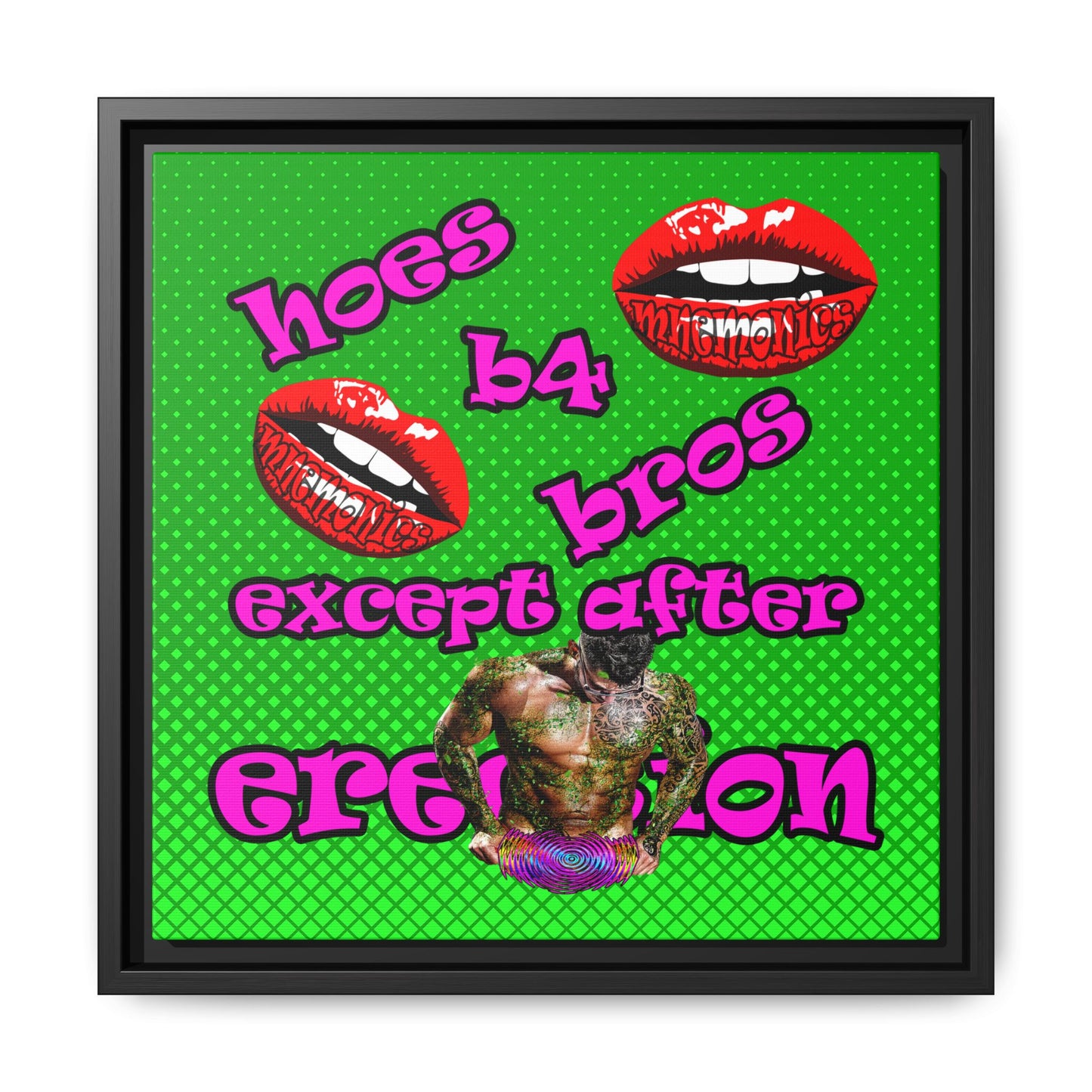 hoes b4 bros - framed canvas art (logo green)