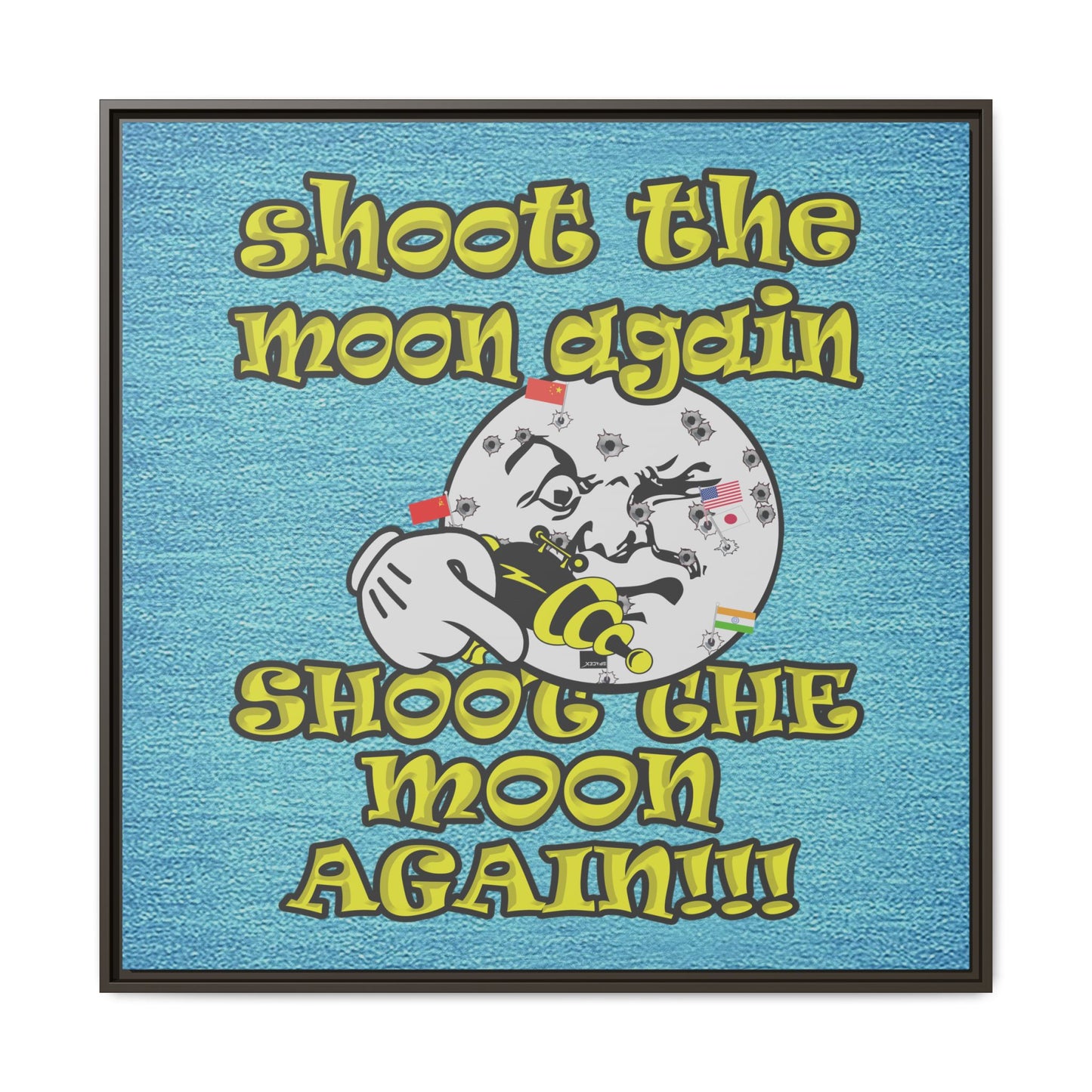 shoot the moon again - framed canvas art (faded blue)