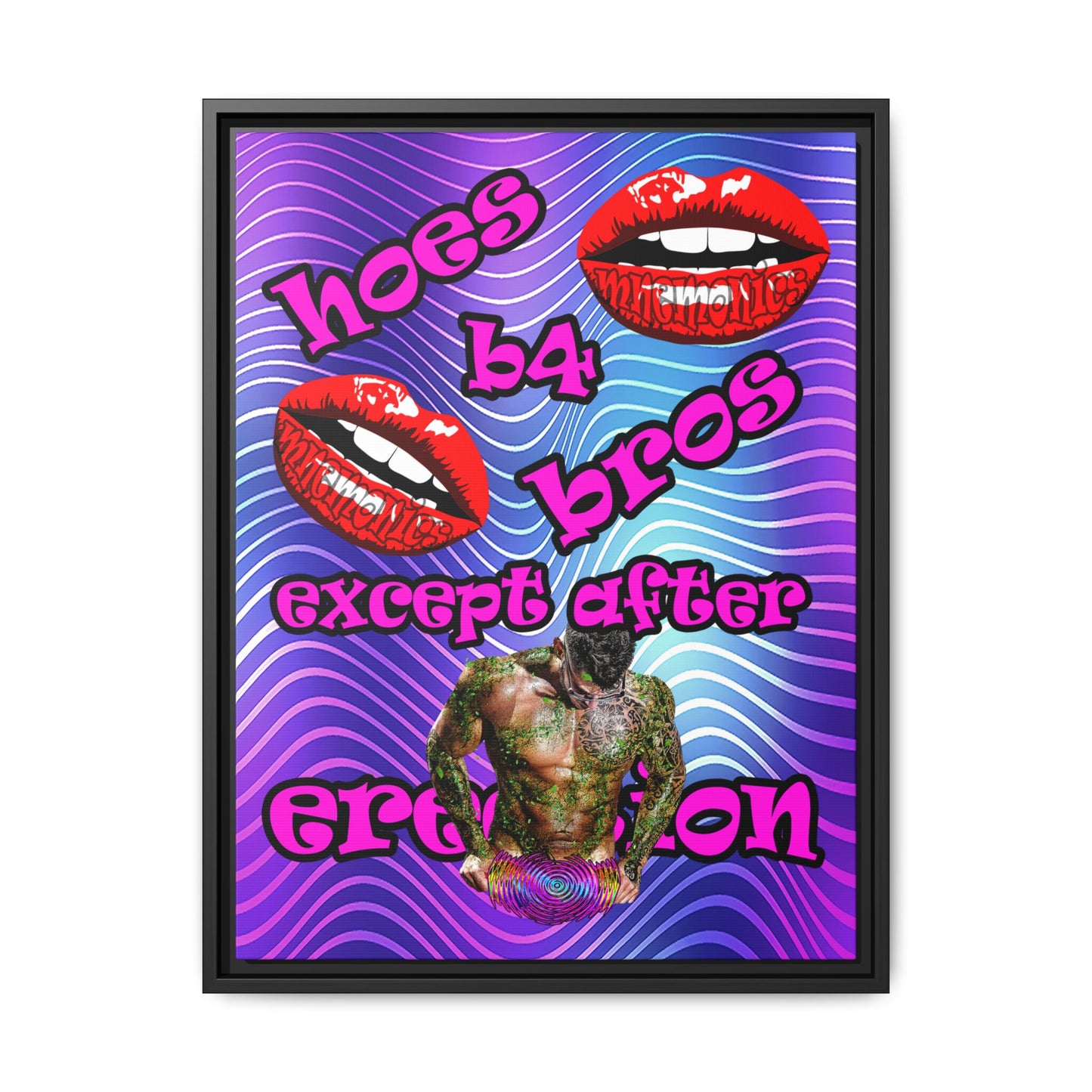 hoes b4 bros - framed canvas art (purple wave)