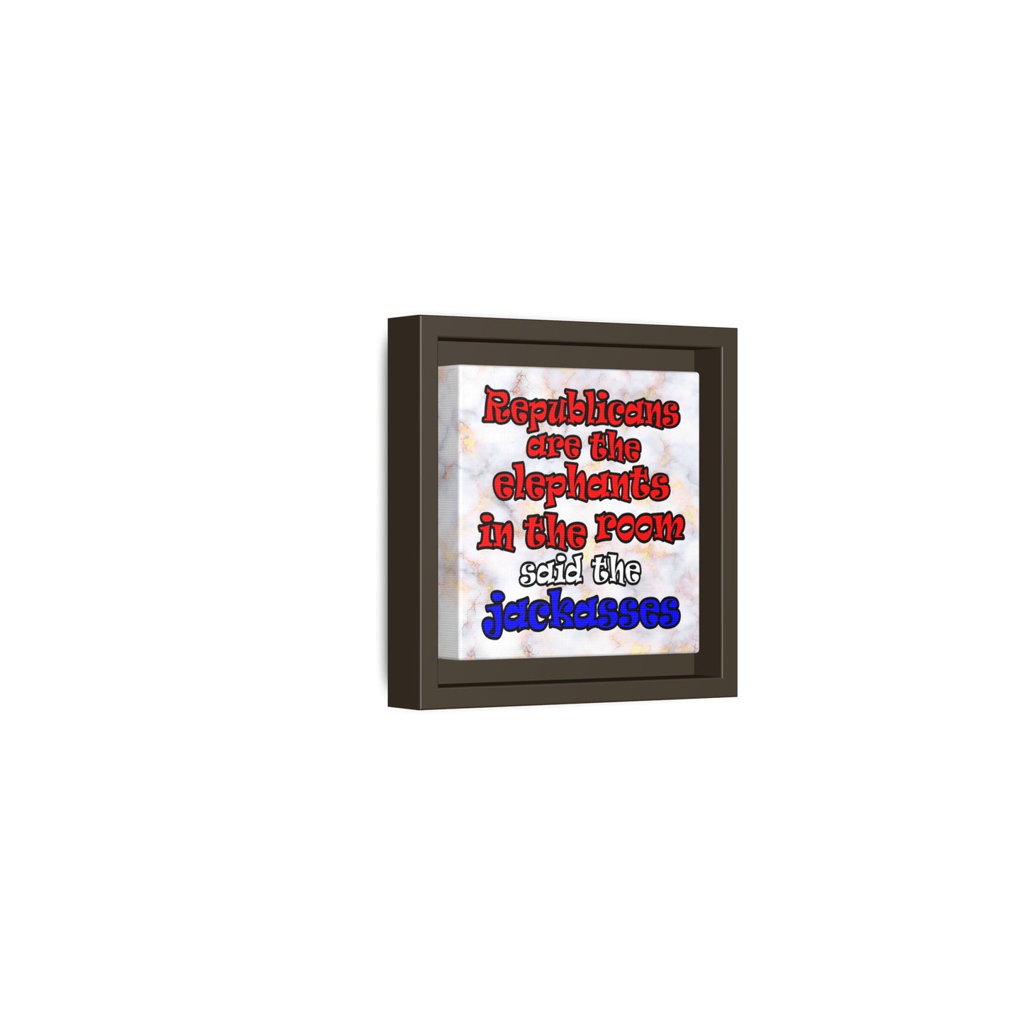 donkeys and elephants - framed canvas art (white marble)