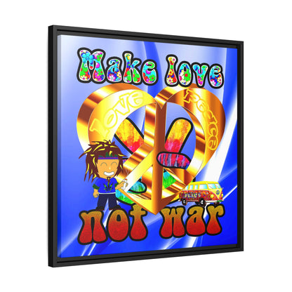 love peace - framed canvas art (blue-white wave)