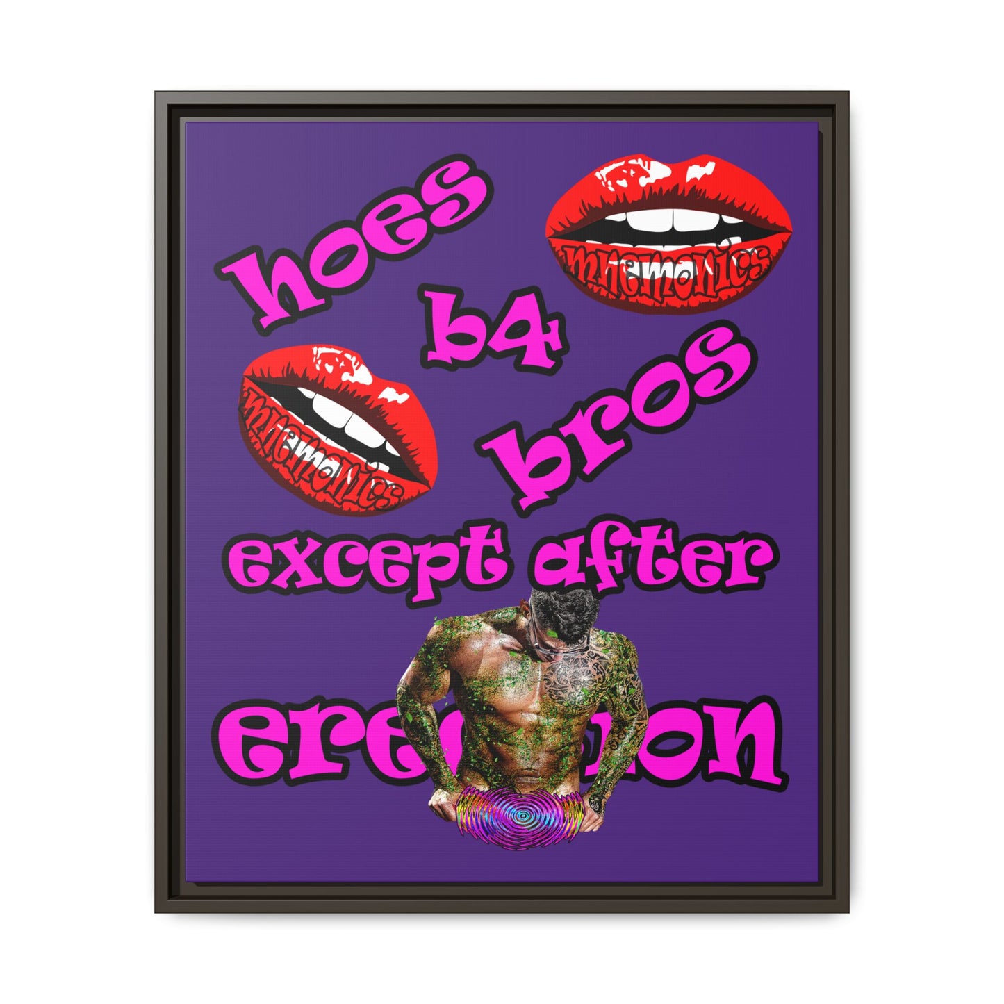 hoes b4 bros - framed canvas art (purple)