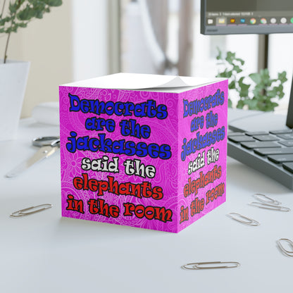 donkeys and elephants - note cube (pink swirl)
