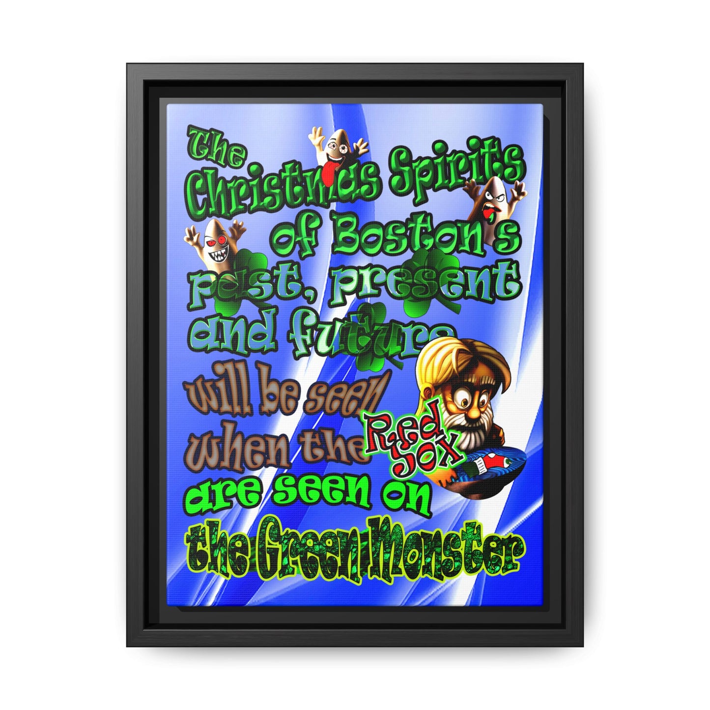 christmas spirits of boston - framed canvas art (blue-white wave)