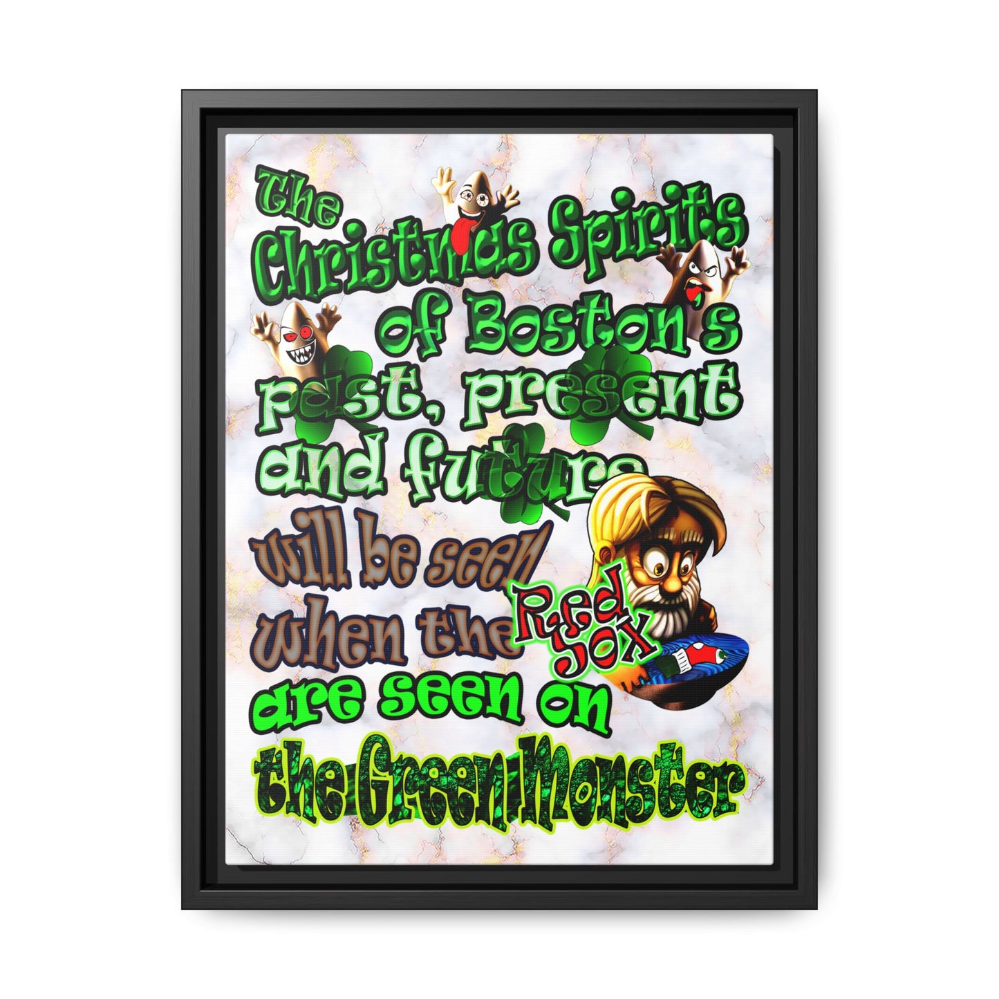 christmas spirits of boston - framed canvas art (white marble)
