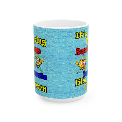 popping like popcorn - White Mug (faded dark blue)