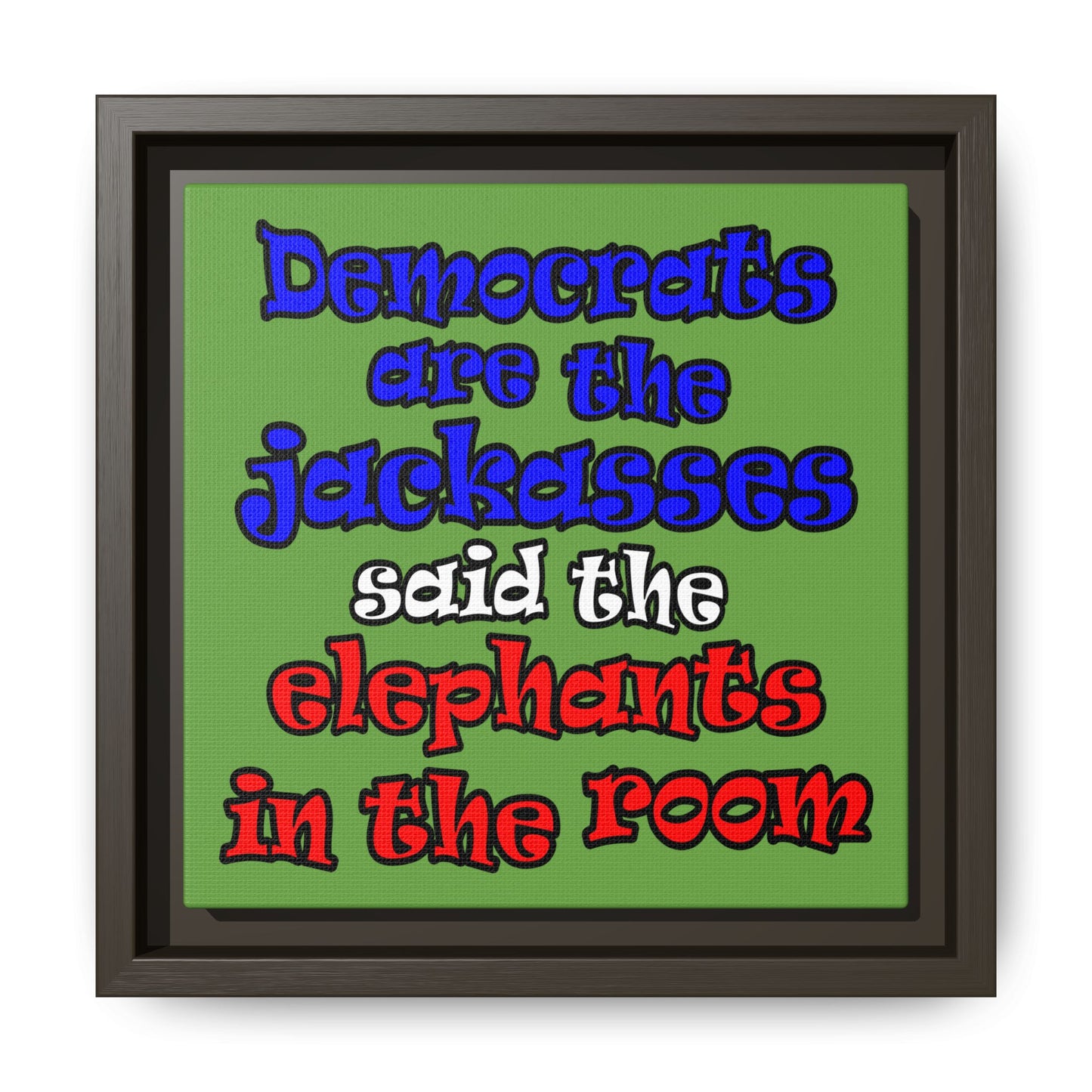 donkeys and elephants - framed canvas art (green)