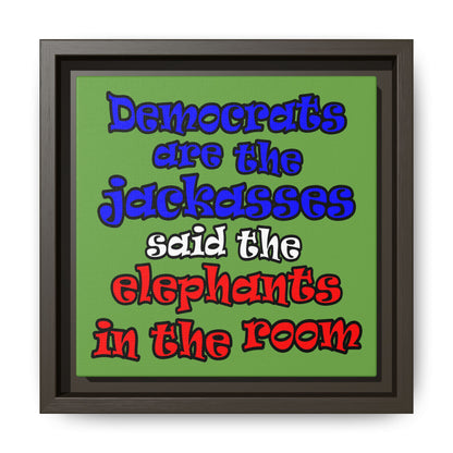 donkeys and elephants - framed canvas art (green)