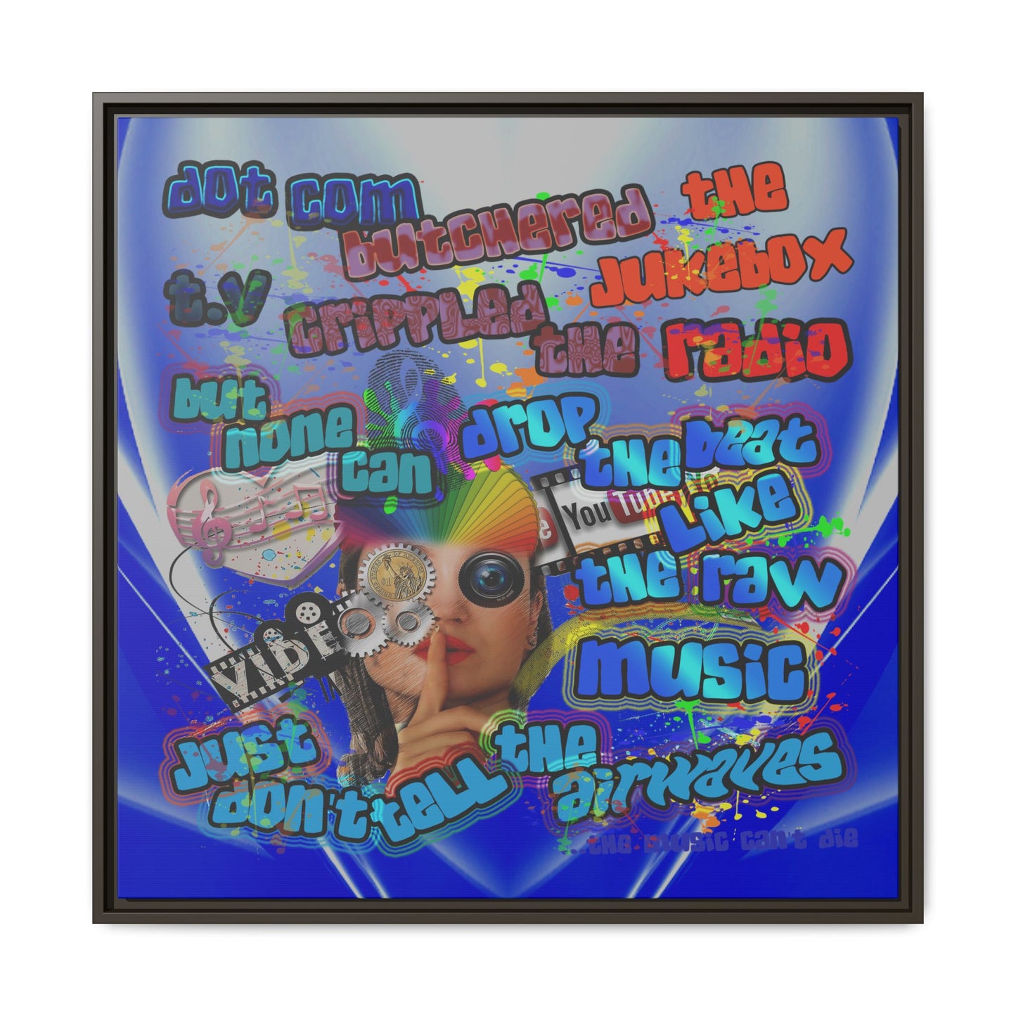 drop the beat - framed canvas art (blue-white wave)