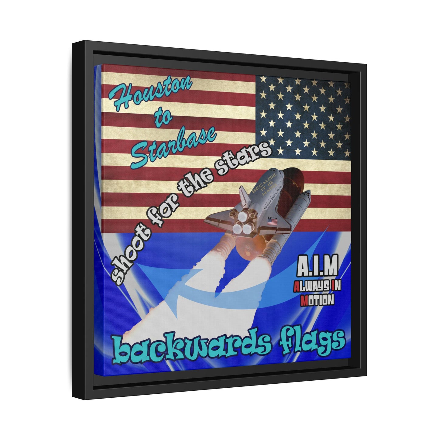 shoot for the stars - framed canvas art (blue-white wave)