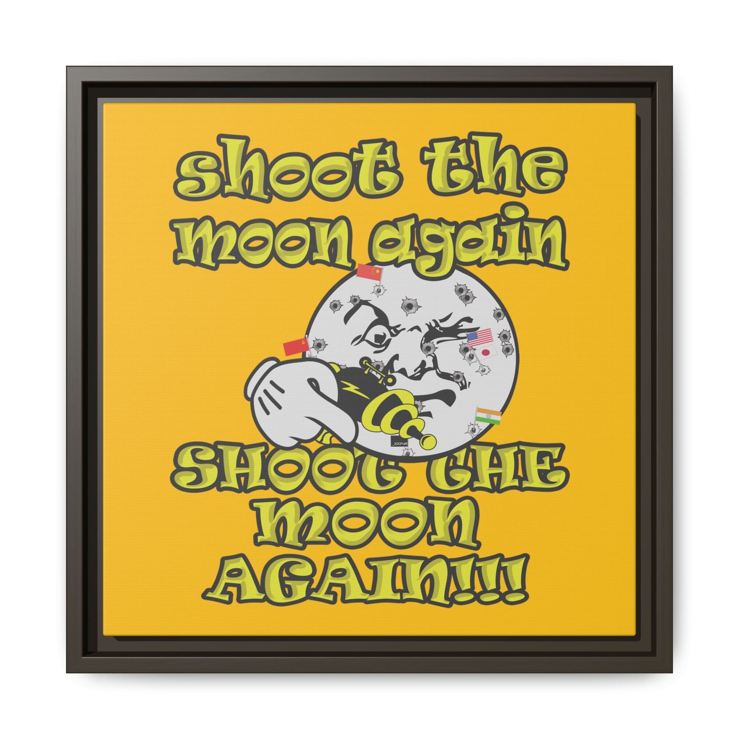 shoot the moon again - framed canvas art (yellow)
