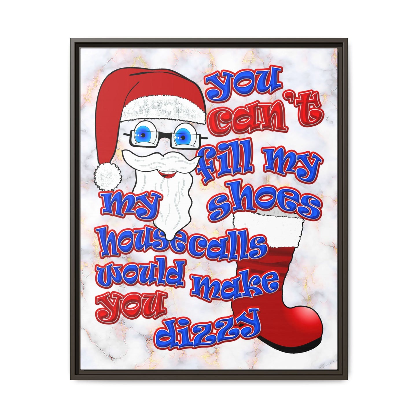 santa's shoes - framed canvas art (white marble)