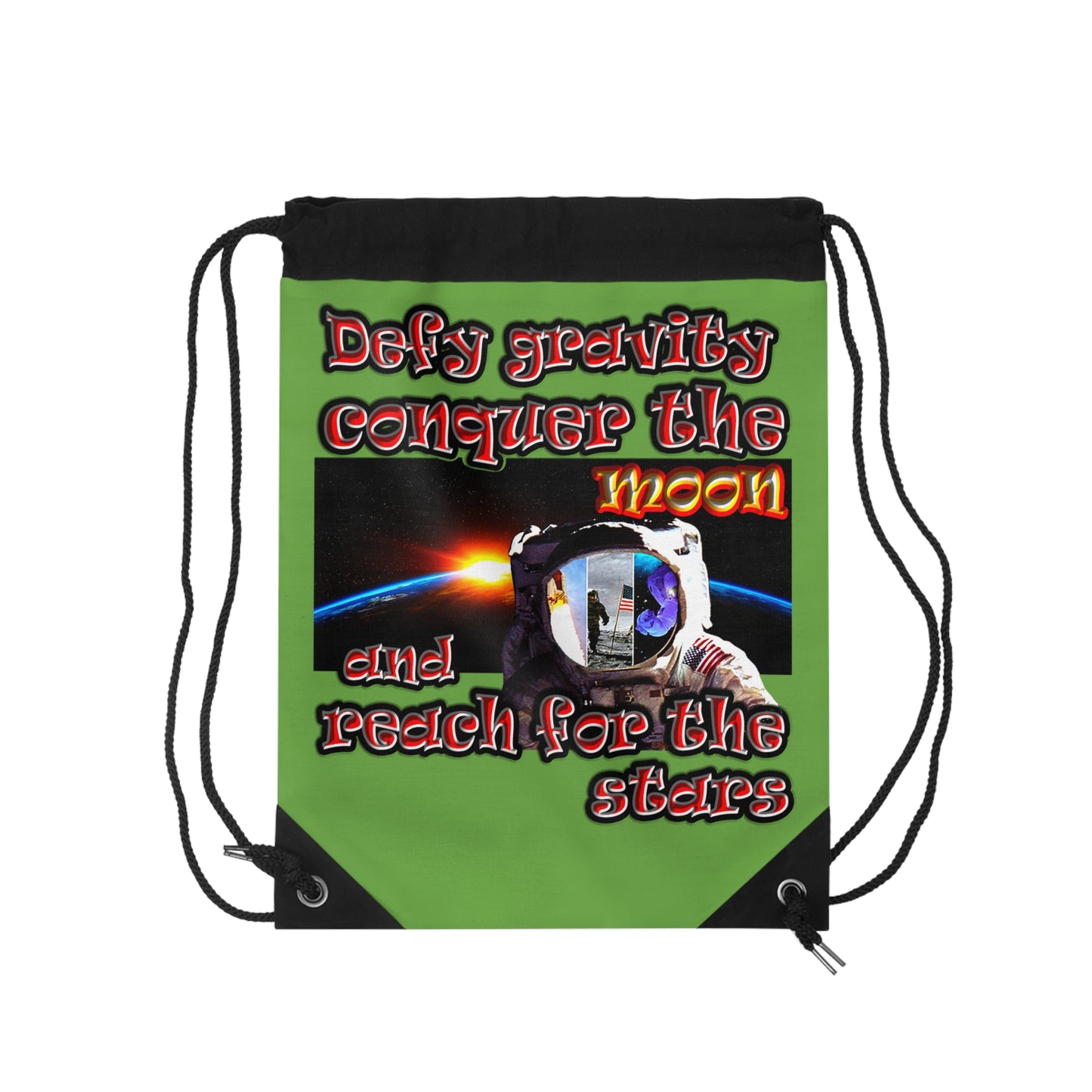 defy conquer reach - Drawstring Bag (green)