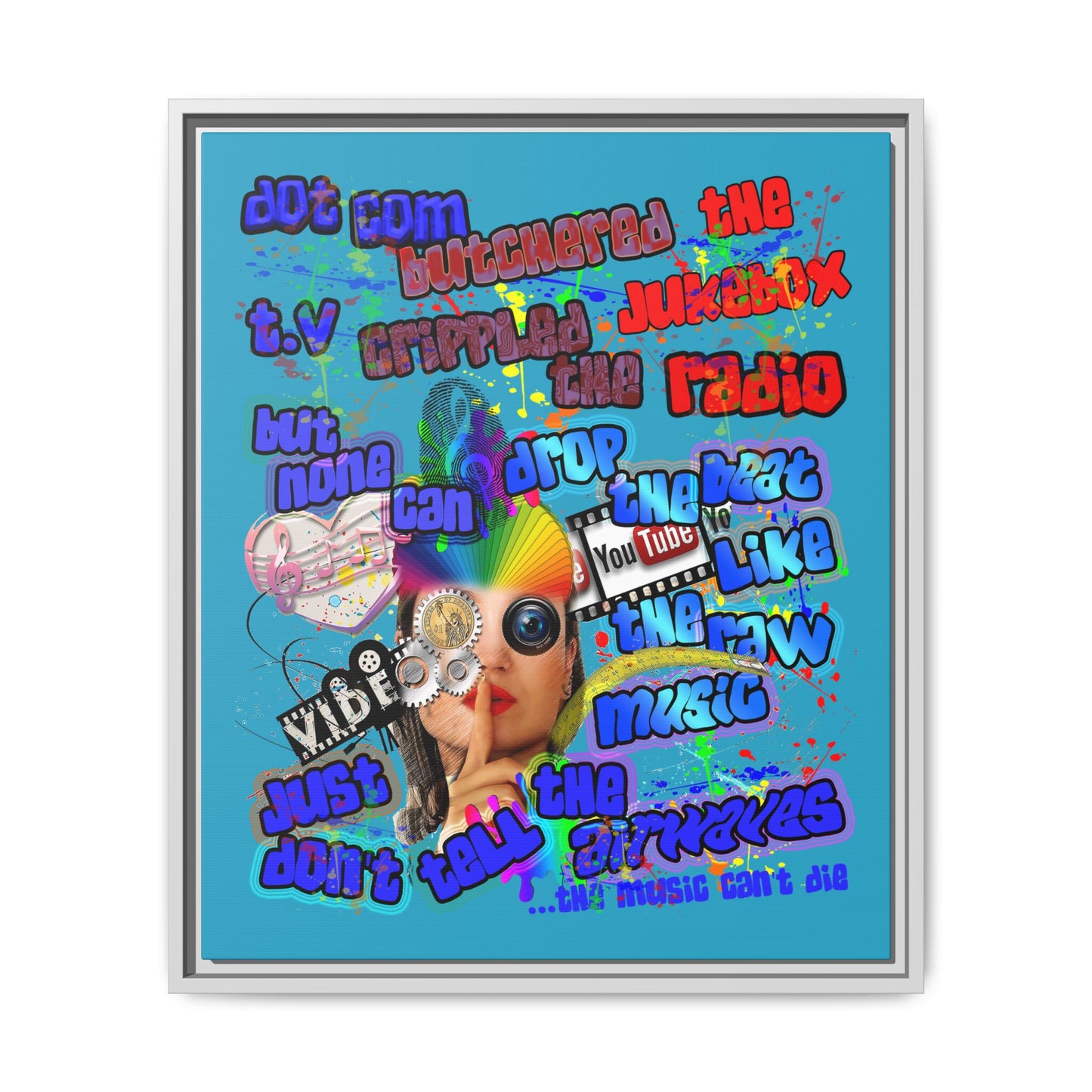 drop the beat - framed canvas art (turquoise)