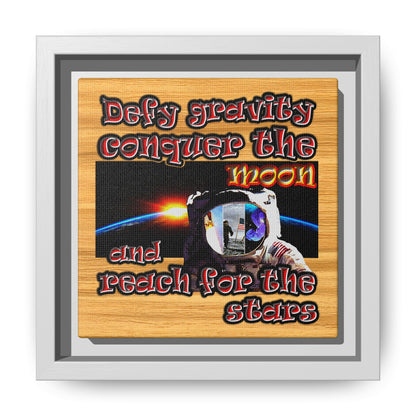 defy conquer reach - framed canvas art (butterscotch wood finish)