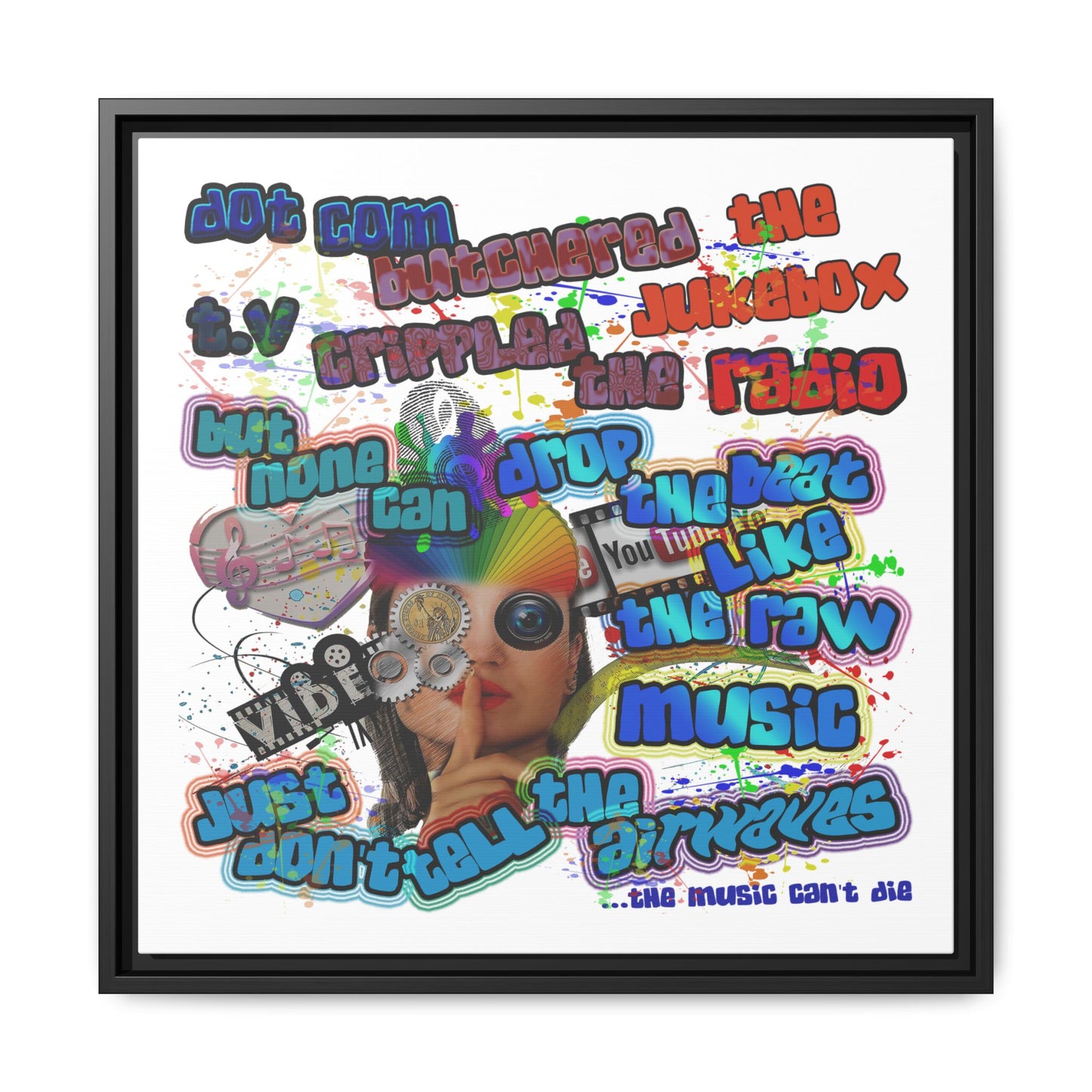 drop the beat - framed canvas art (white)