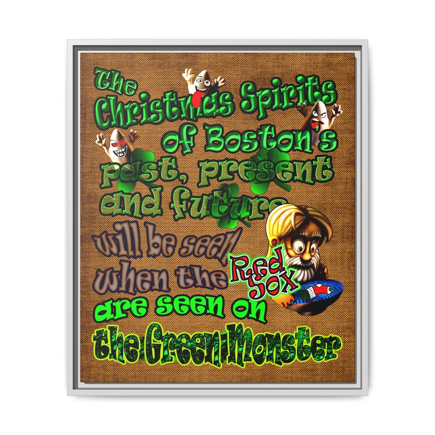 christmas spirits of boston - framed canvas art (brown papyrus)