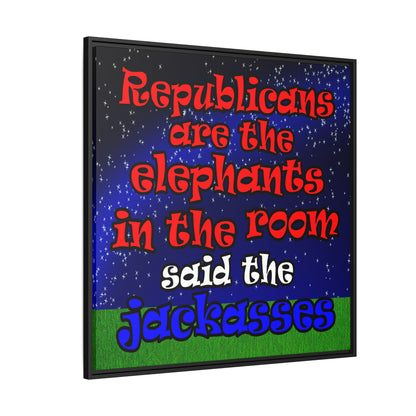 donkeys and elephants - framed canvas art ('snoops' background)