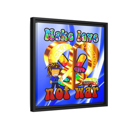 love peace - framed canvas art (blue-white wave)