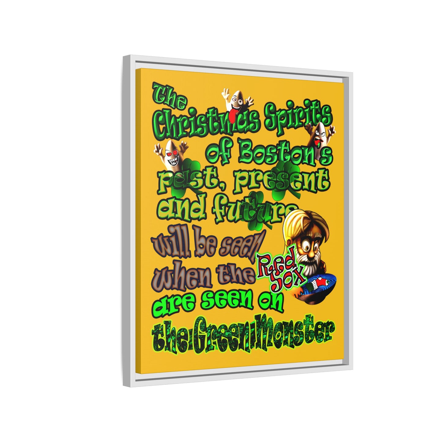 christmas spirits of boston - framed canvas art (yellow)
