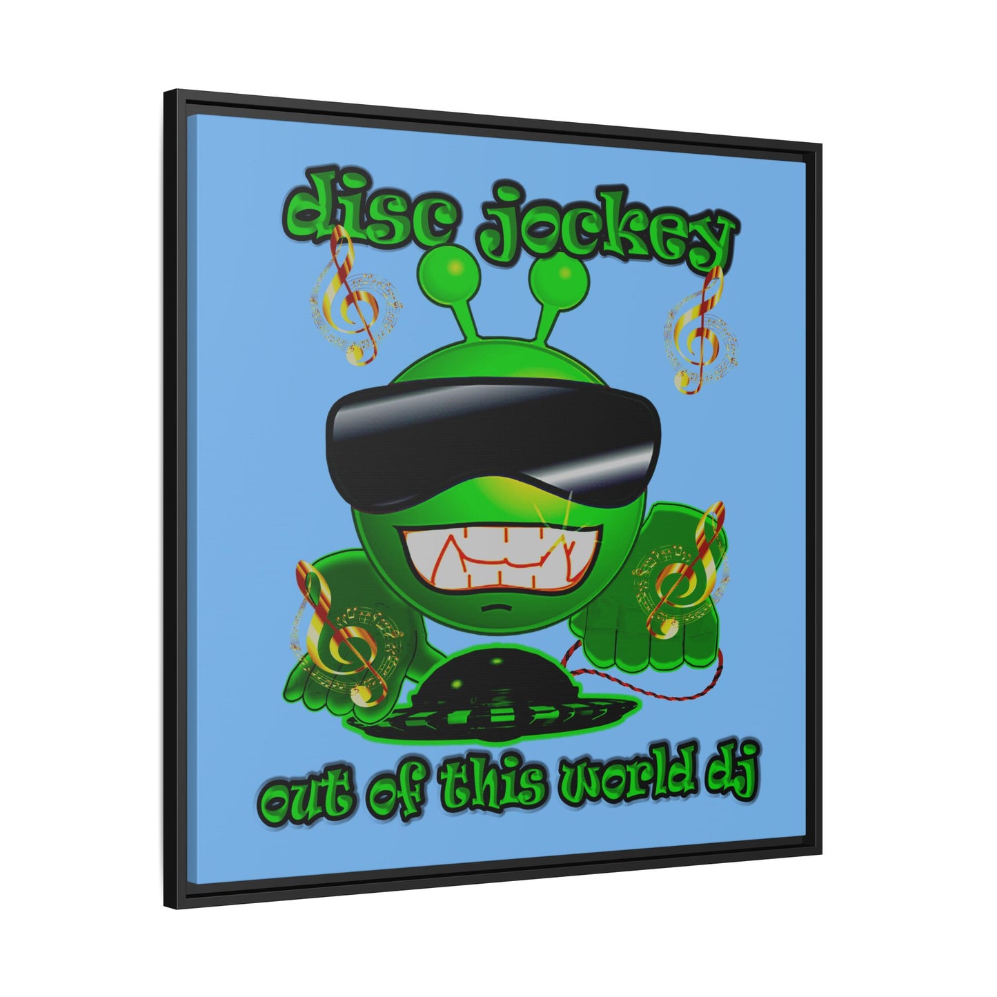 disc jockey - framed canvas art (light blue)