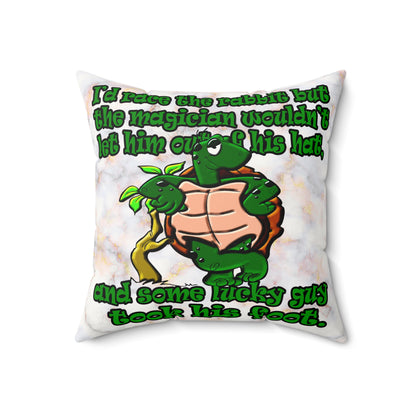 turtle race - Faux Suede Square Pillow - (white marble)