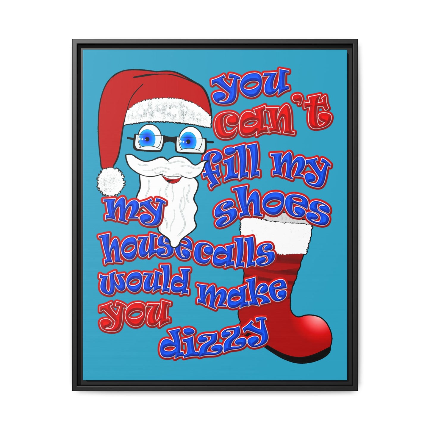 santa's shoes - framed canvas art (turquoise)