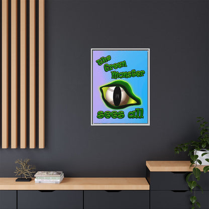 green monster - framed canvas art (light blue-purple wave)
