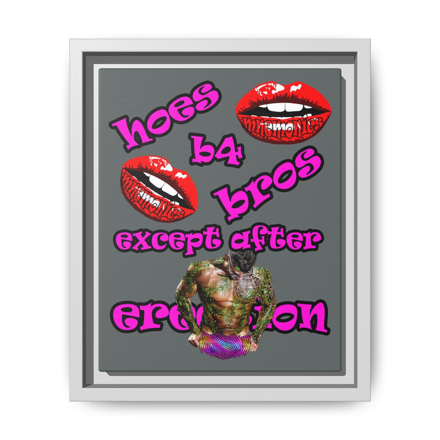 hoes b4 bros - framed canvas art (dark grey)