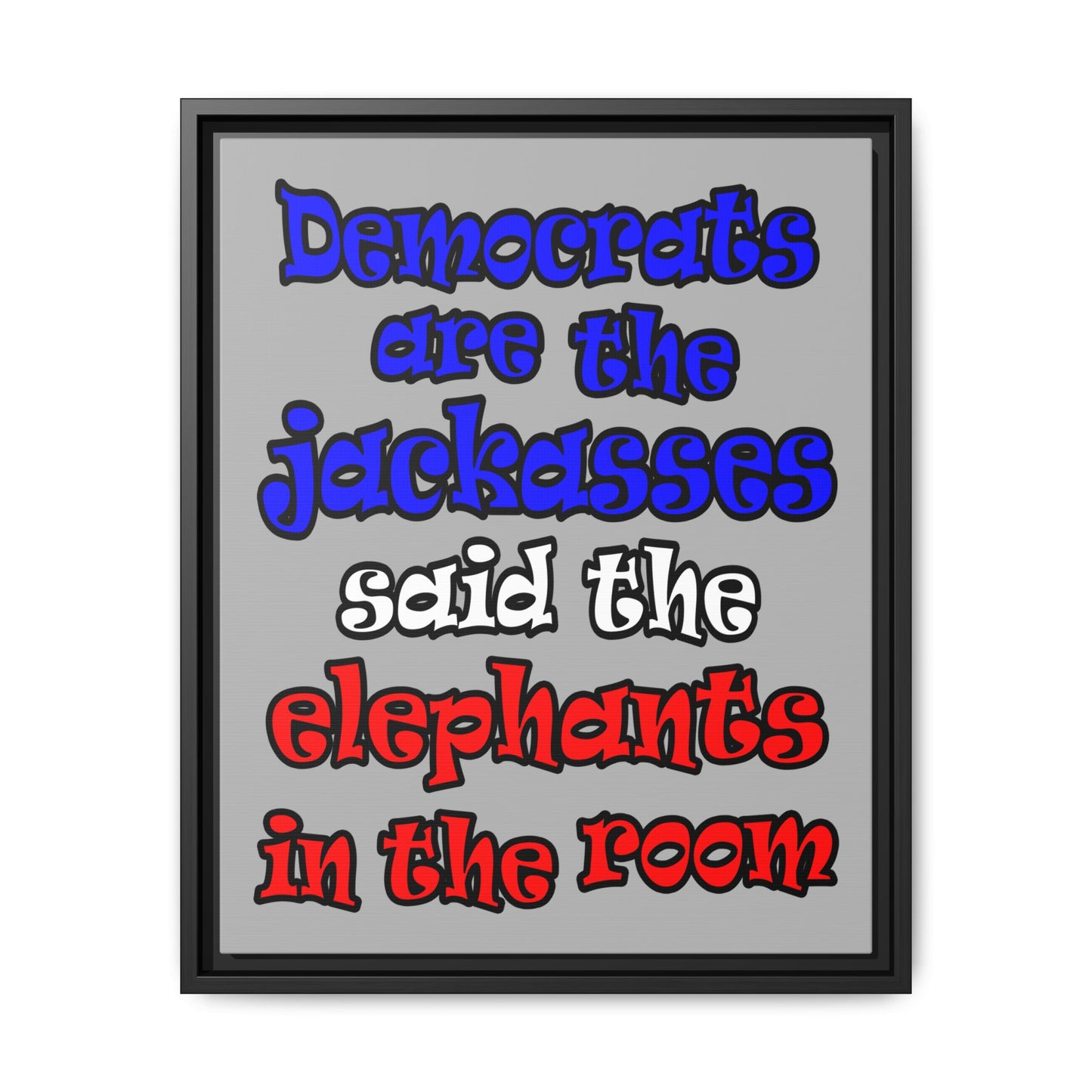 donkeys and elephants - framed canvas art (light grey)