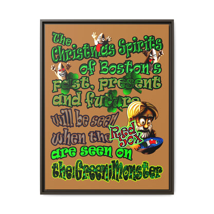 christmas spirits of boston - framed canvas art (light brown)