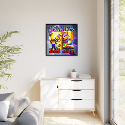 love peace - framed canvas art (grey-pink wave)