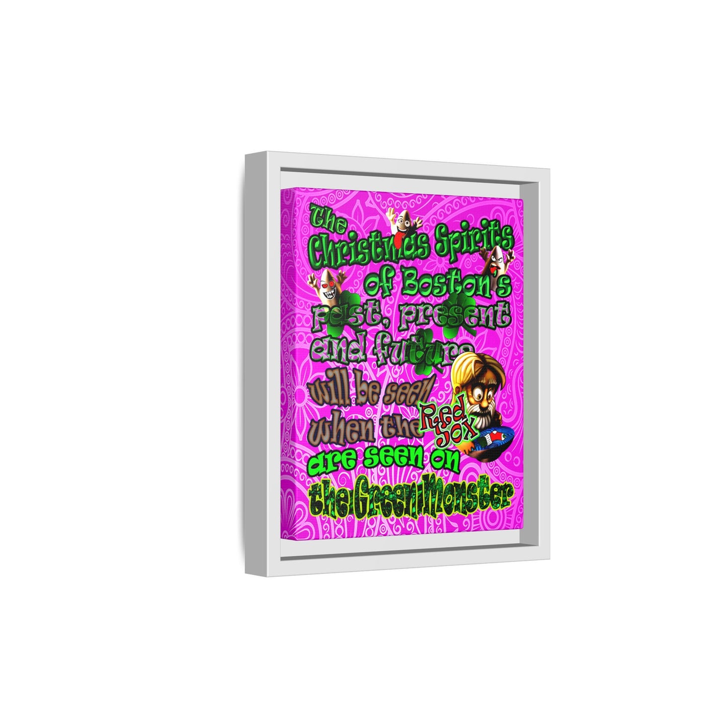 christmas spirits of boston - framed canvas art (pink swirl)