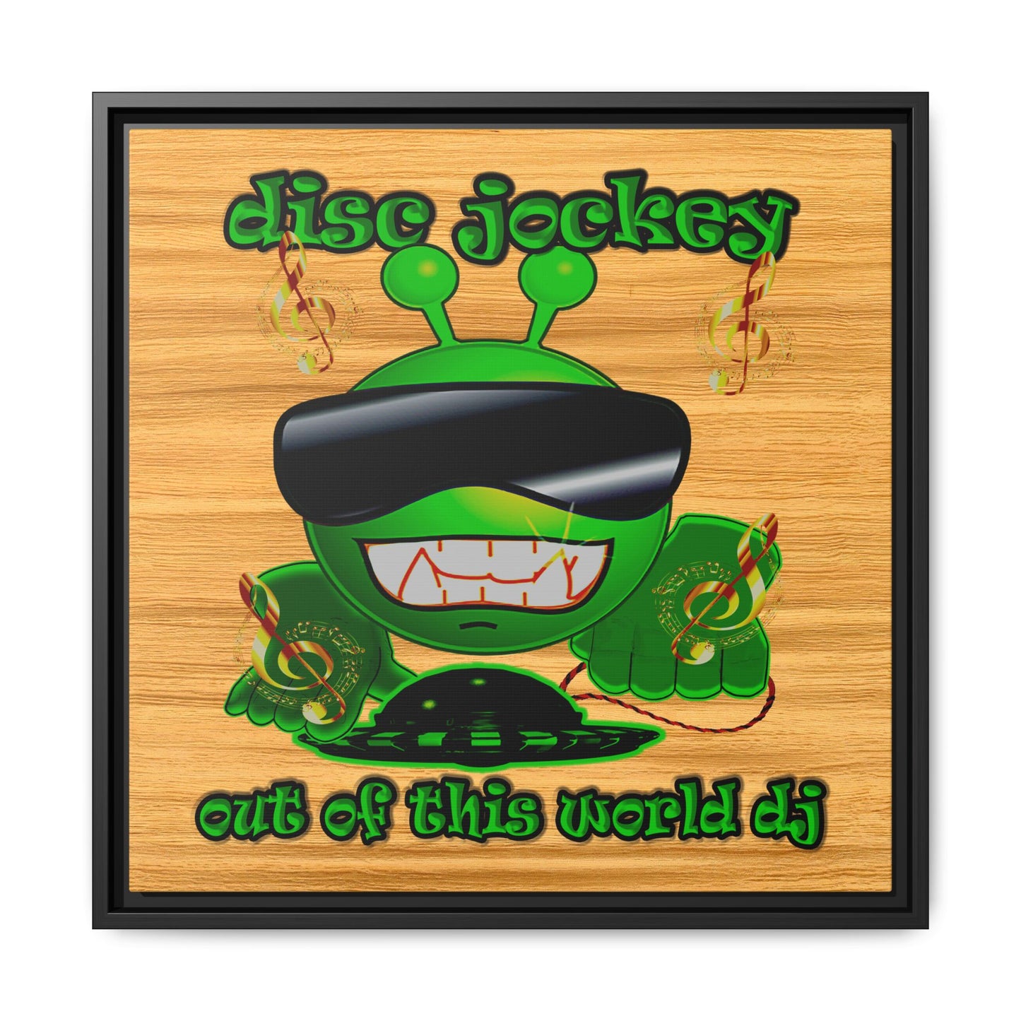 disc jockey - framed canvas art (butterscotch wood finish)