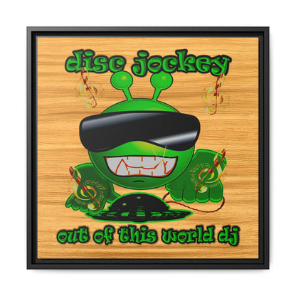 disc jockey - framed canvas art (butterscotch wood finish)