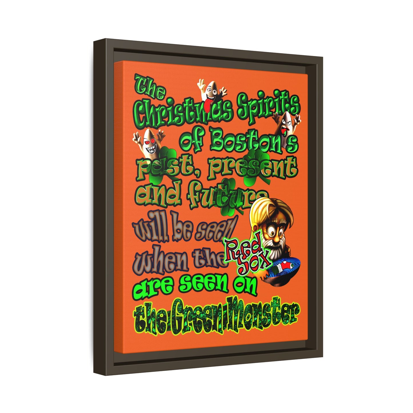 christmas spirits of boston - framed canvas art (orange)