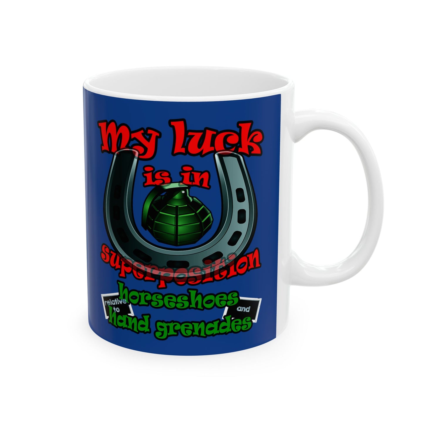 my luck - White Mug (dark blue)