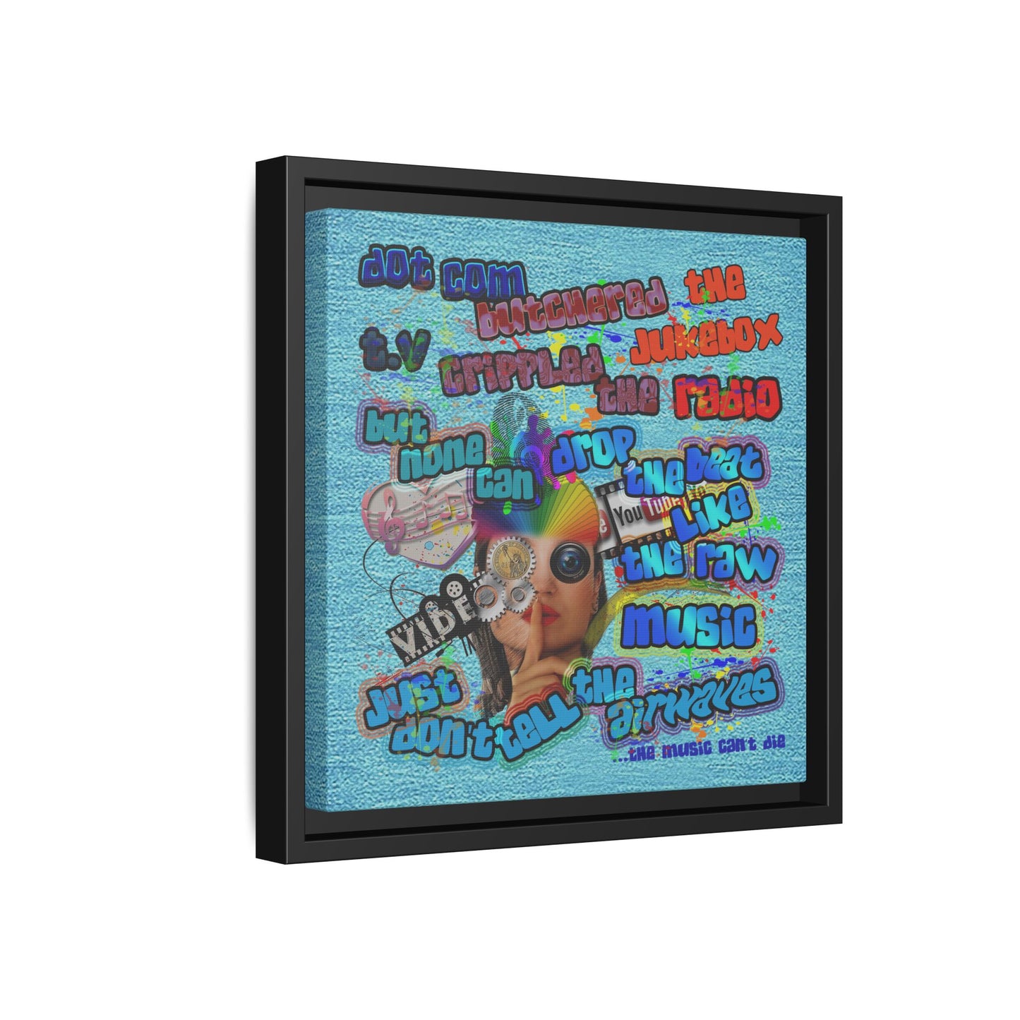 drop the beat - framed canvas art (faded blue)