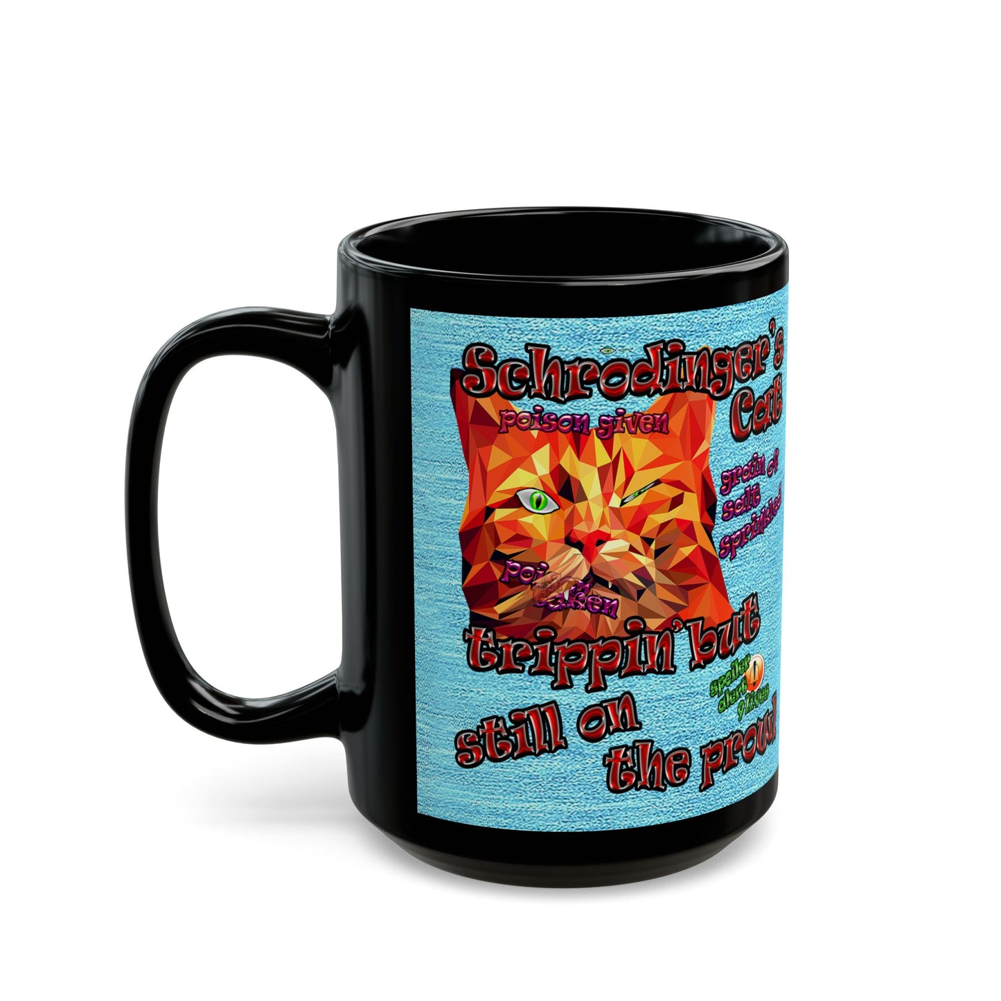 schrodinger's cat - Black Mug (faded blue)