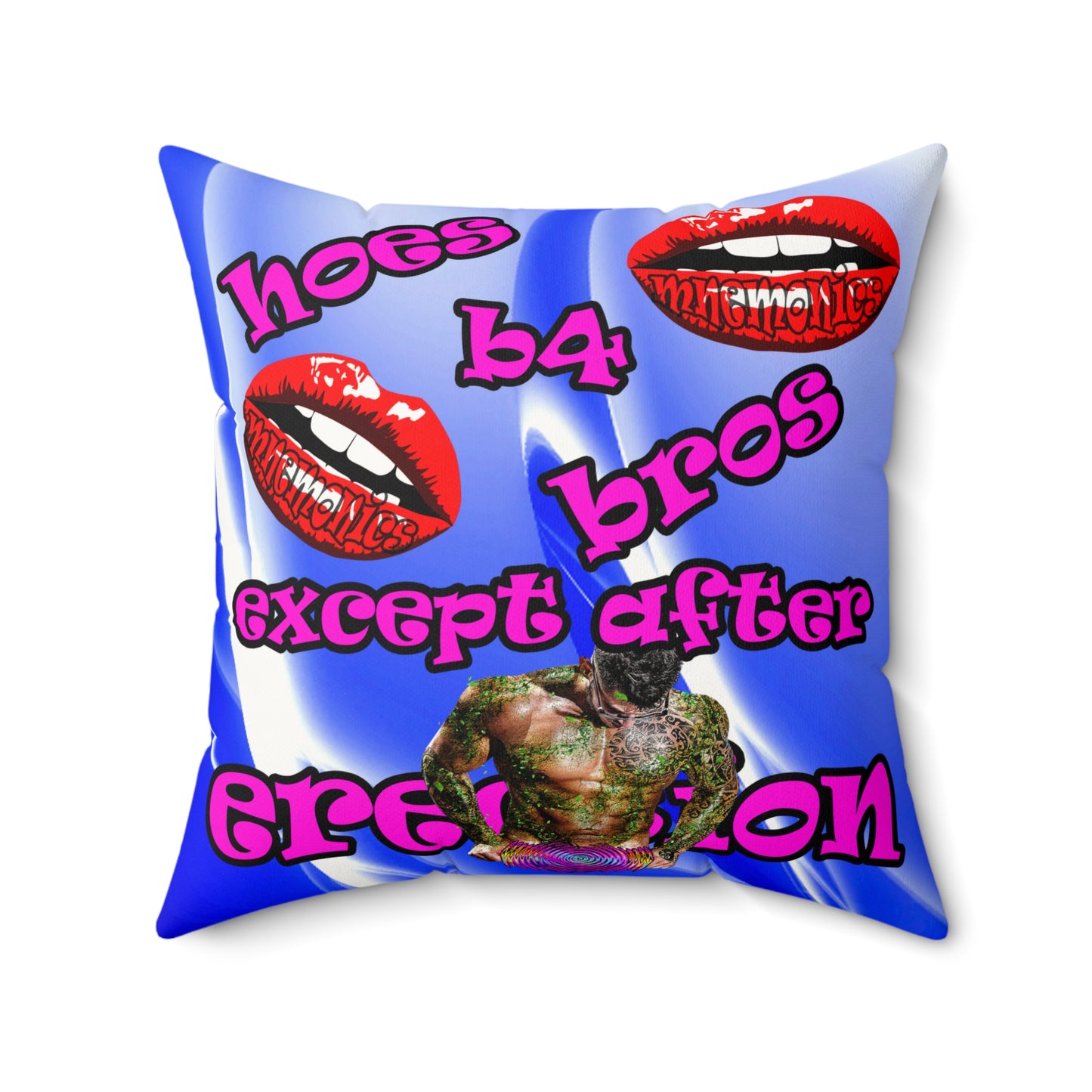 hoes b4 bros - Faux Suede Square Pillow - (blue-white wave)