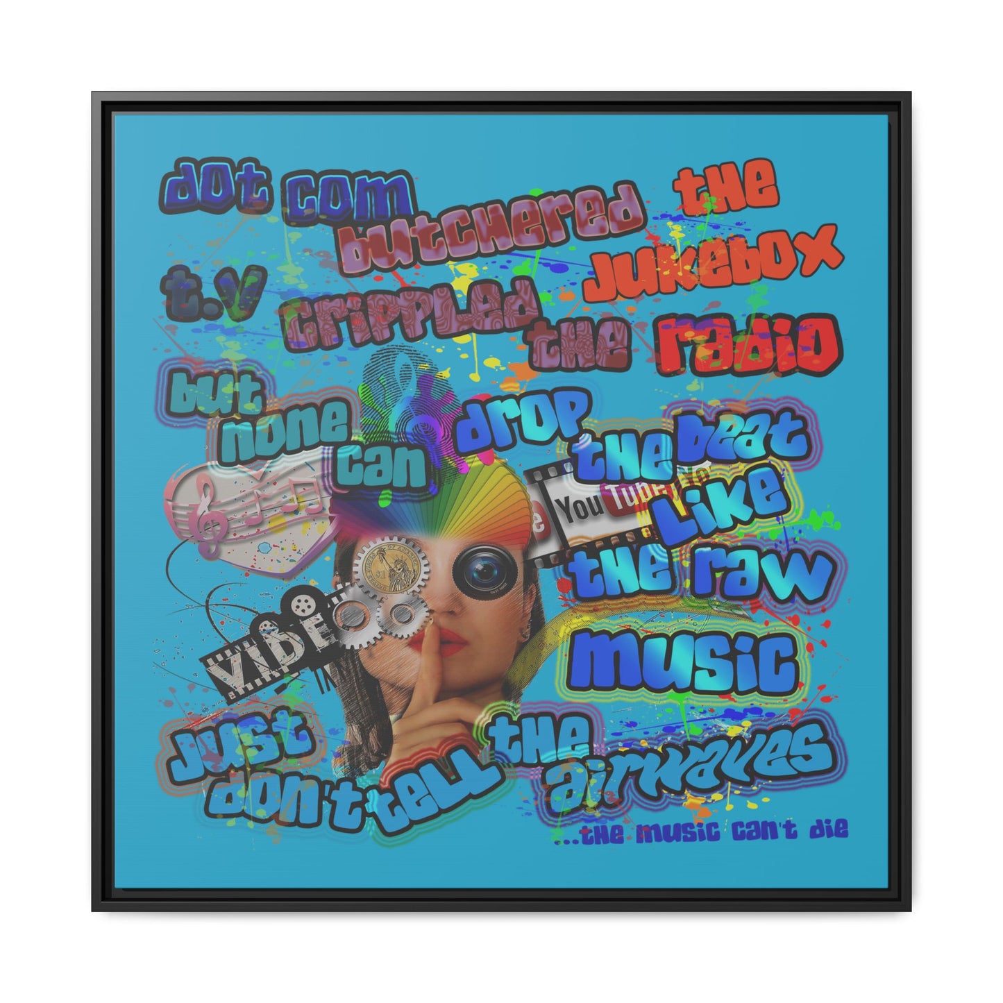 drop the beat - framed canvas art (turquoise)