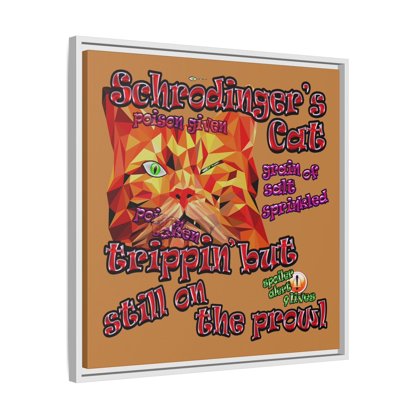 schrodinger's cat - framed canvas art (light brown)