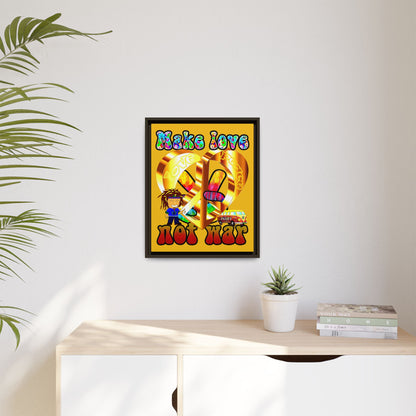 love peace - framed canvas art (yellow)