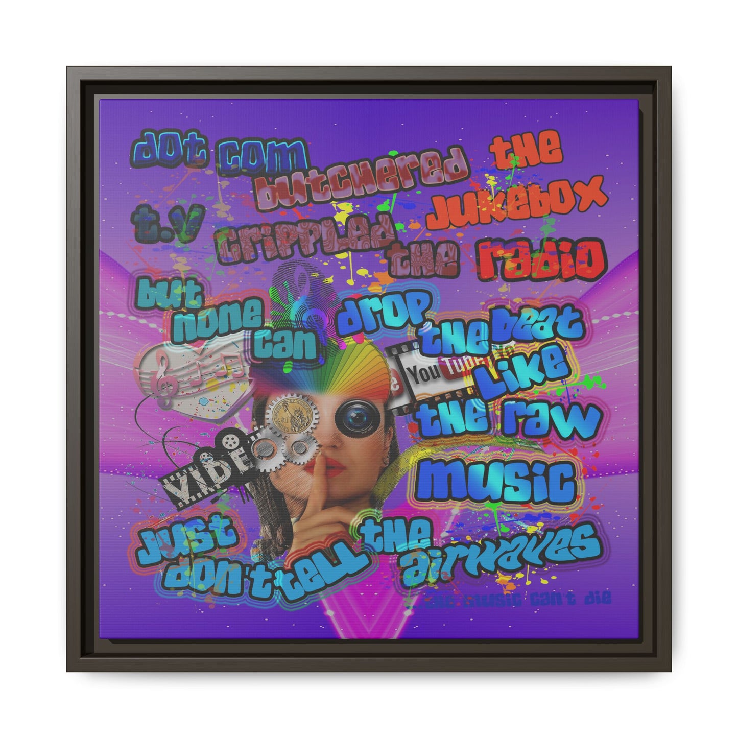 drop the beat - framed canvas art (purple-pink wave)