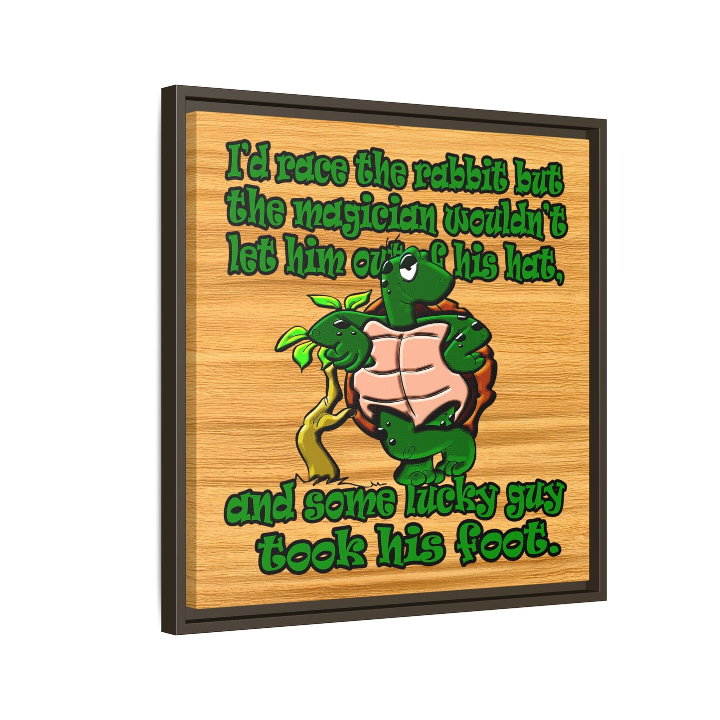 turtle race - framed canvas art (butterscotch wood finish)