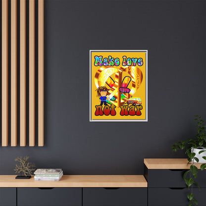 love peace - framed canvas art (yellow)
