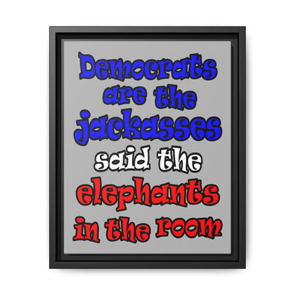 donkeys and elephants - framed canvas art (light grey)