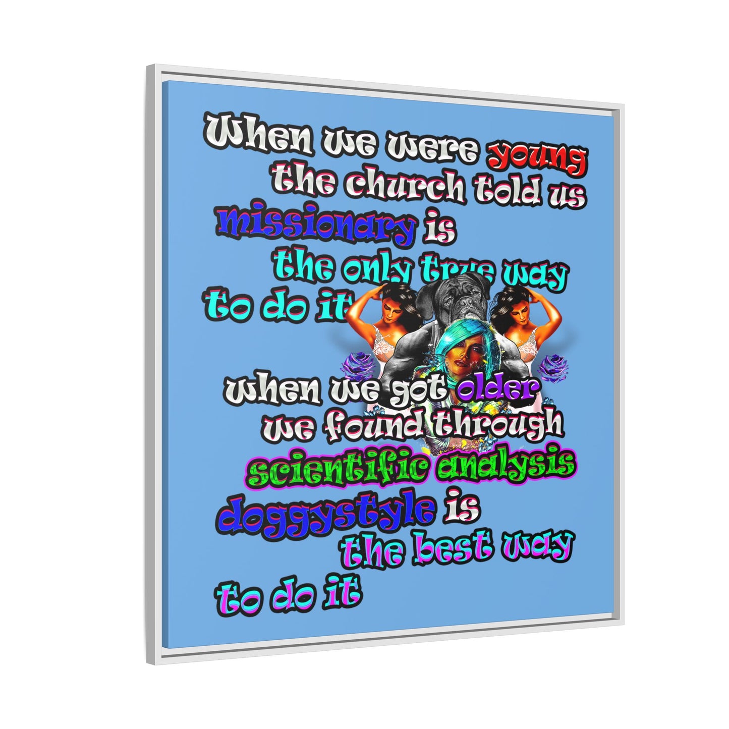 doggystyle - framed canvas art (light blue)