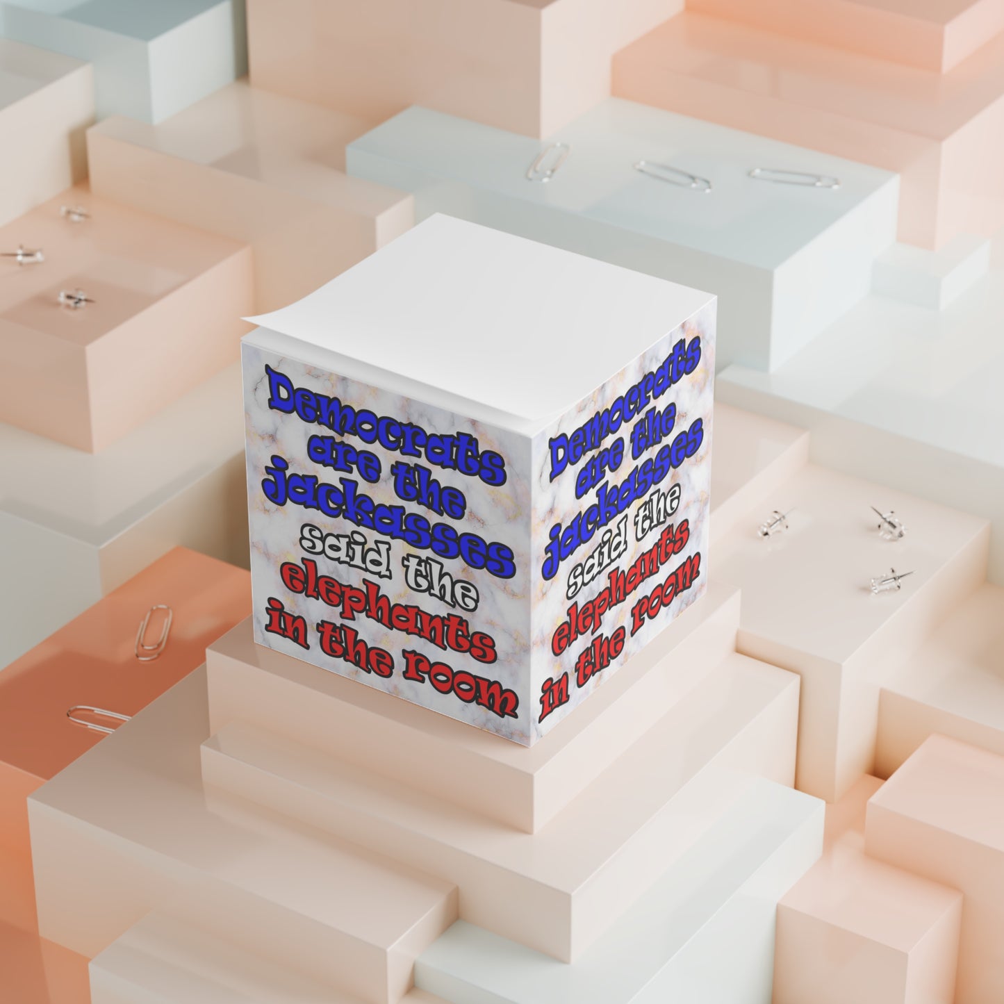 donkeys and elephants - note cube (white marble)